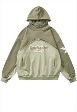 Distressed hoodie utility pullover ripped jumper in green