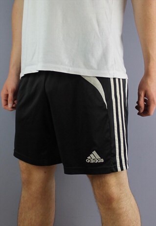 VINTAGE ADIDAS SHORTS IN BLACK WITH NO POCKETS, LOGO AND DRA