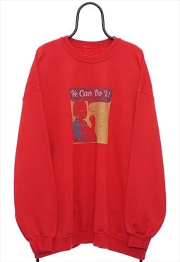Vintage We Can Do It Graphic Red Sweatshirt Mens