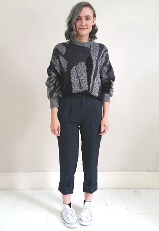 VINTAGE 80'S GREY PATTERNED OVERSIZED JUMPER
