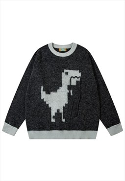 Monster sweater Dinosaur fluffy top knitwear jumper black