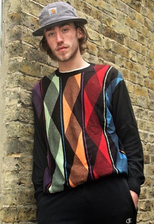 VINTAGE / 80'S / BLACK PATTERNED JUMPER