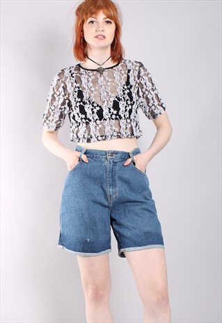 VINTAGE 90S BLUE DIP DYE HIGH WAISTED DENIM SHORTS