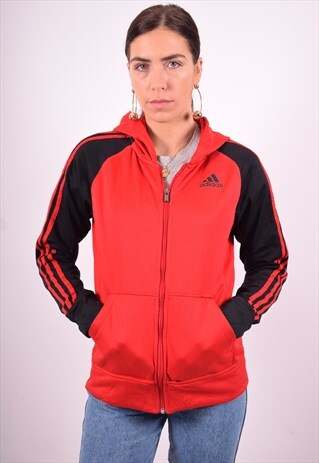 ADIDAS WOMENS VINTAGE HOODIE JACKET LARGE RED 90'S