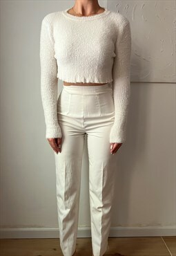 Vintage Furry Reworked cropped sweater shirt in white