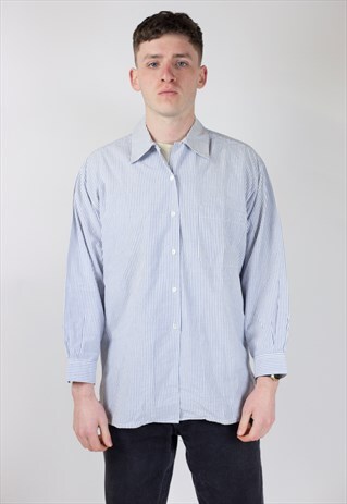 VINTAGE 90S VALENTINO BLUE STRIPED WHITE SHIRT