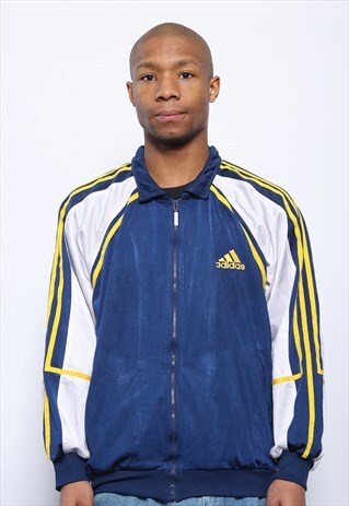 VINTAGE ADIDAS LOGO 3 STRIPE TRACK JACKET BLUE YELLOW WHITE