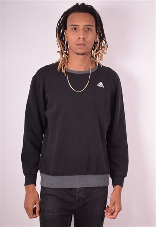 ADIDAS MENS VINTAGE SWEATSHIRT JUMPER MEDIUM BLACK 90S
