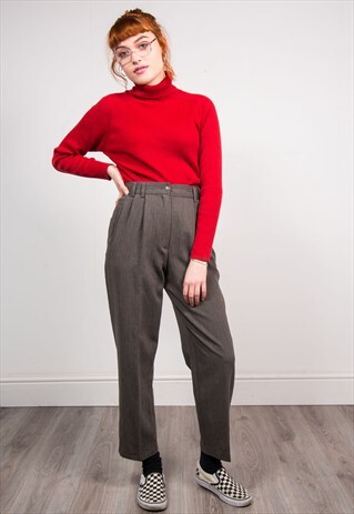 VINTAGE 90'S GREY HIGH WAIST TAPERED TROUSERS