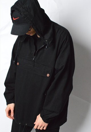 VINTAGE 90S BLACK MINIMALIST ANORAK JACKET WITH HOOD