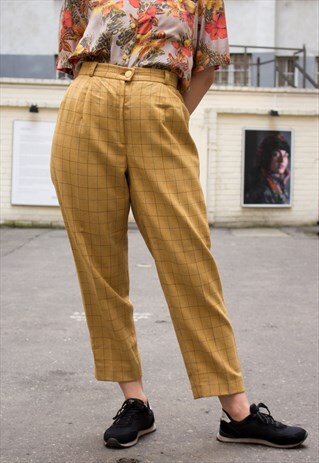 CUTE VINTAGE SCHOOLGIRL PLAID CREASED TROUSERS