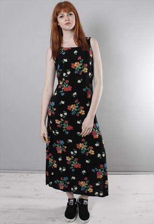 VINTAGE 90S FLORAL PATTERNED TIE BACK MAXI DRESS