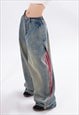 WIDE STRIPED JEANS PATCHWORK DENIM TROUSER RAVE FLARED PANTS