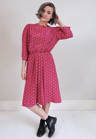 VINTAGE 80'S HOT PINK AND BLACK BUTTON DRESS