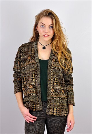VINTAGE 1970S BLACK AND GOLD METALLIC BOHO PARTY TOP