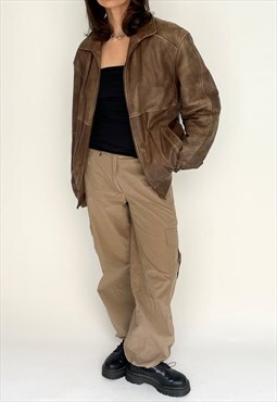 Vintage Faded Brown Leather Jacket