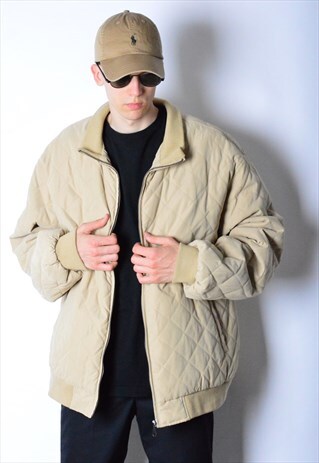 VINTAGE 90S BEIGE QUILTED WARM BOMBER JACKET