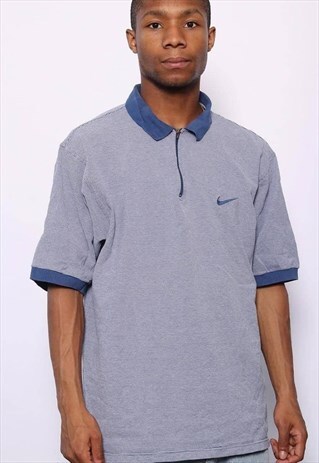 VINTAGE NIKE 1/4 ZIP LOGO POLO SHIRT BLUE