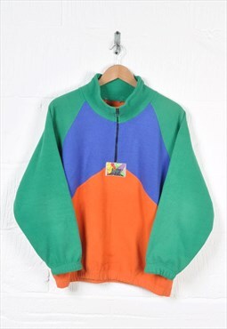 Vintage Fleece 1/4 Zip Retro Block Colour Pattern Small