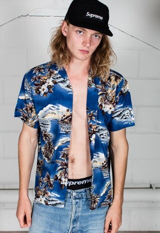 VINTAGE BLUE ORANGE SHORT SLEEVE ISLAND SHIRT