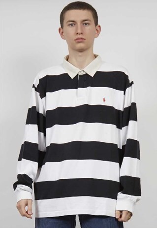 VINTAGE 90'S POLO RALPH LAUREN STRIPE POLO SWEATSHIRT