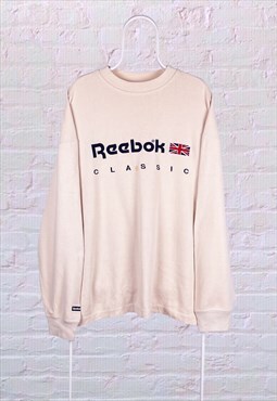Vintage Reebok Classic Sweatshirt Spell Out Beige XL