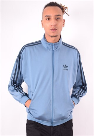 ADIDAS MENS VINTAGE TRACKSUIT TOP JACKET MEDIUM BLUE 90S