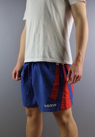 VINTAGE ADIDAS SHORTS IN BLUE WITH POCKETS, EMBROIDERED LOGO