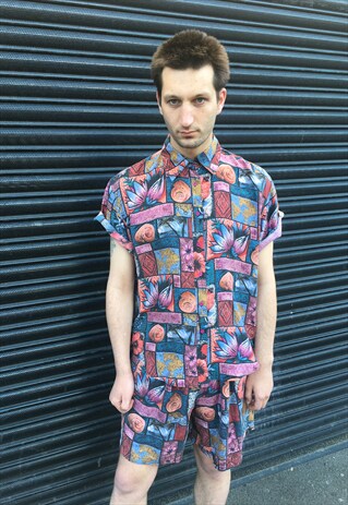VNTAGE UNISEX SILK SHIRT AND SHORTS TWO PIECE