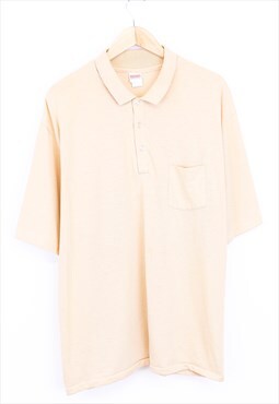 Vintage Plain Polo Shirt Cream Short Sleeve Collared 90s