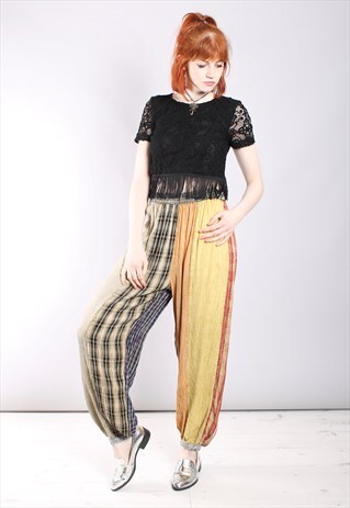 VINTAGE 80S CRAZY CHECK HIGH WAISTED HAREM PANT TROUSERS