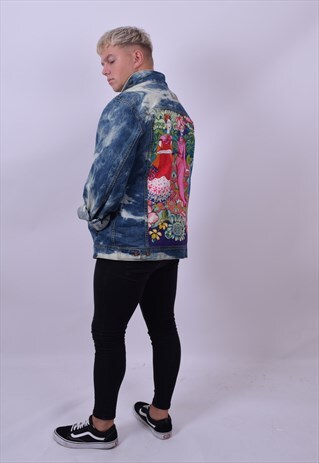 VINTAGE 90'S REWORKED FRIDA KAHLO PRINT DENIM JACKET SIZE L