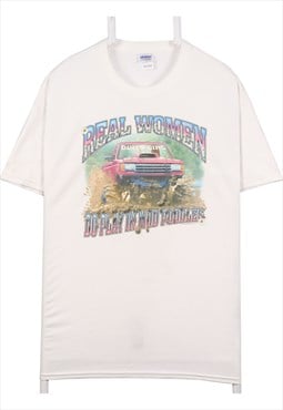 Vintage 90's Gildan T Shirt Racing Short Sleeve Button Up