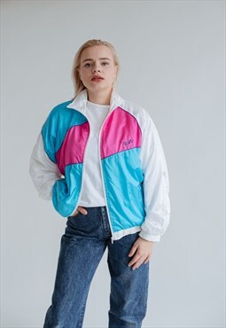 Vintage 90s Relaxed Fit Zip Up Light Sports Jacket in Multi