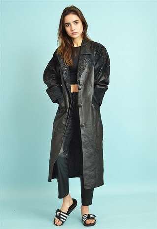 VINTAGE 80'S GENUINE LEATHER OVERSIZED LONG MOM'S COAT
