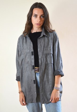 00S VINTAGE MID GREY VELCRO FLANNEL SHIRT