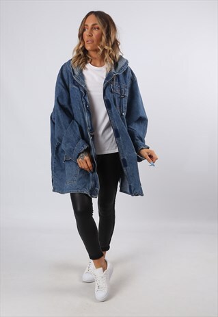 DENIM JACKET HOODED OVERSIZED LONG UK 30 - 32 (6BL)