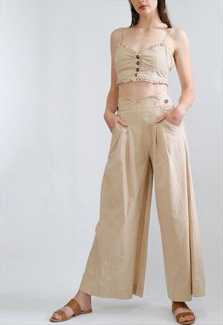 DEBORAH LINEN SET IN BEIGE- HIGH WAIST TROUSERS