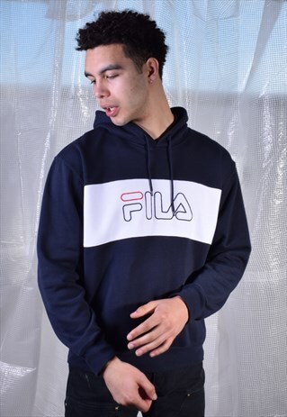 VINTAGE FILA NAVY AND WHITE HOODIE