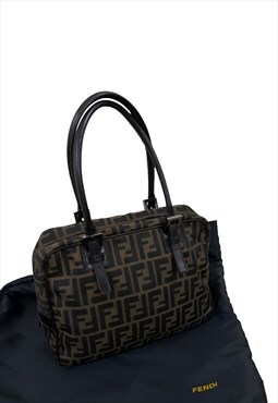 Womens Fendi handbag brown black FF monogram print bag 