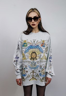 Jesus sweatshirt saint print top thin Christian jumper