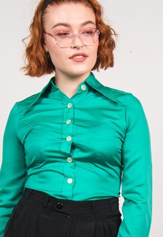 VINTAGE 70'S GREEN SHIRT BLOUSE