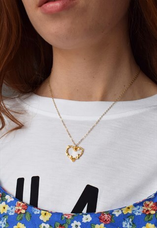 GOLD NECKLACE WITH DELICATE ROSE HEART SHAPE HANDMADE