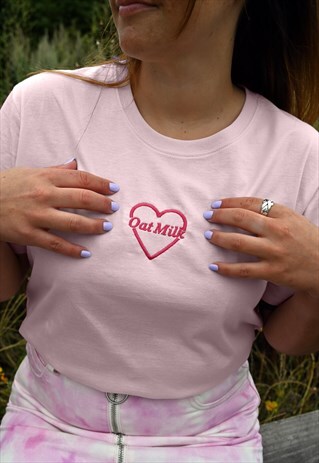 OAT MILK EMBROIDERED, ORGANIC COTTON, PINK T-SHIRT