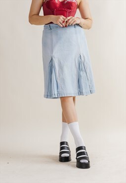 Vintage Y2k Only Midi Light Blue Pleated Denim Skirt M