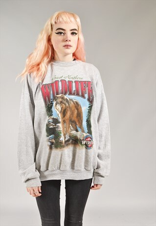 VINTAGE GREY WILDLIFE PRINT SWEATER