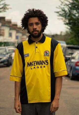 VINTAGE ASICS BLACKBURN ROVERS FOOTBALL SHIRT IN YELLOW