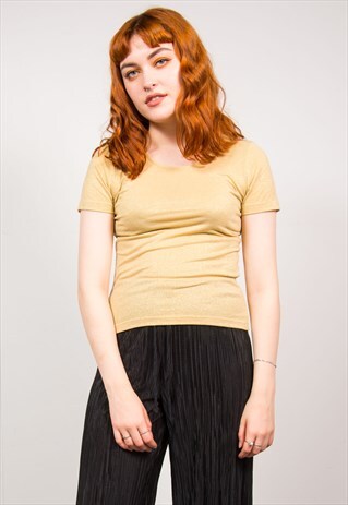 VINTAGE 90'S GOLD GLITTERY SHORT SLEEVE TOP T-SHIRT