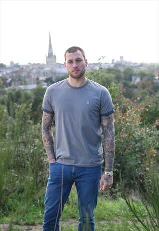 SHORT SLEEVE GREY DARK FLORAL TURN UP SLEEVE TSHIRT
