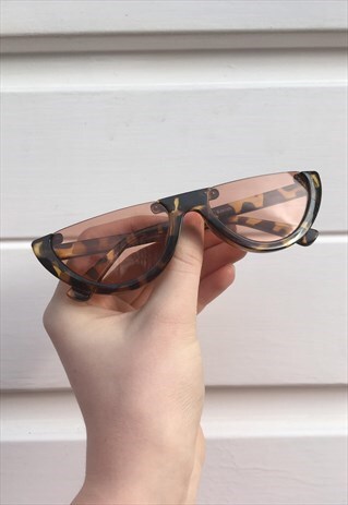 WOMENS VINTAGE STYLE 90S TORTOISE SHELL HALF CUT SUNGLASSES